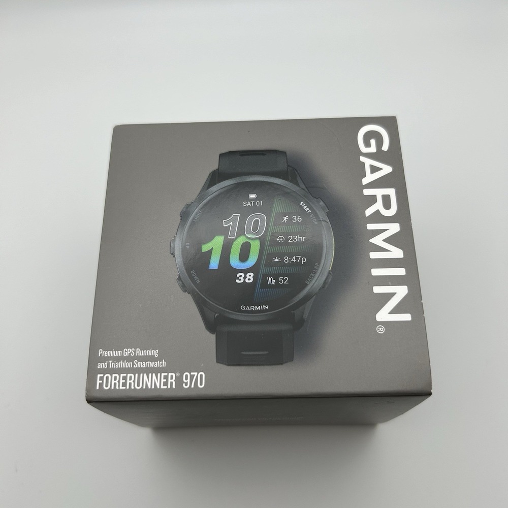New Garmin Forerunner 970 Carbon Gray DLC Titanium GPS Running Watch